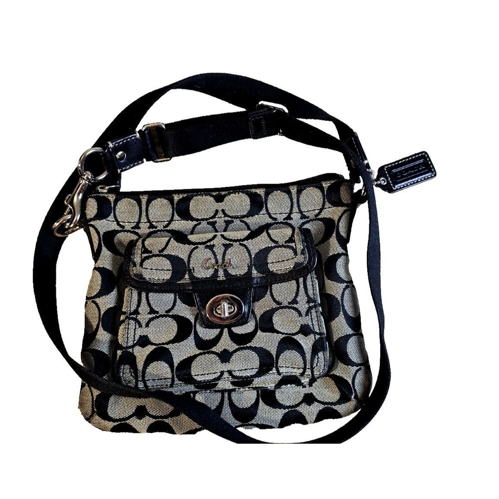 Coach Penelope Signature Turnlock Swingpack Crossbody Bag Black Gray 45026